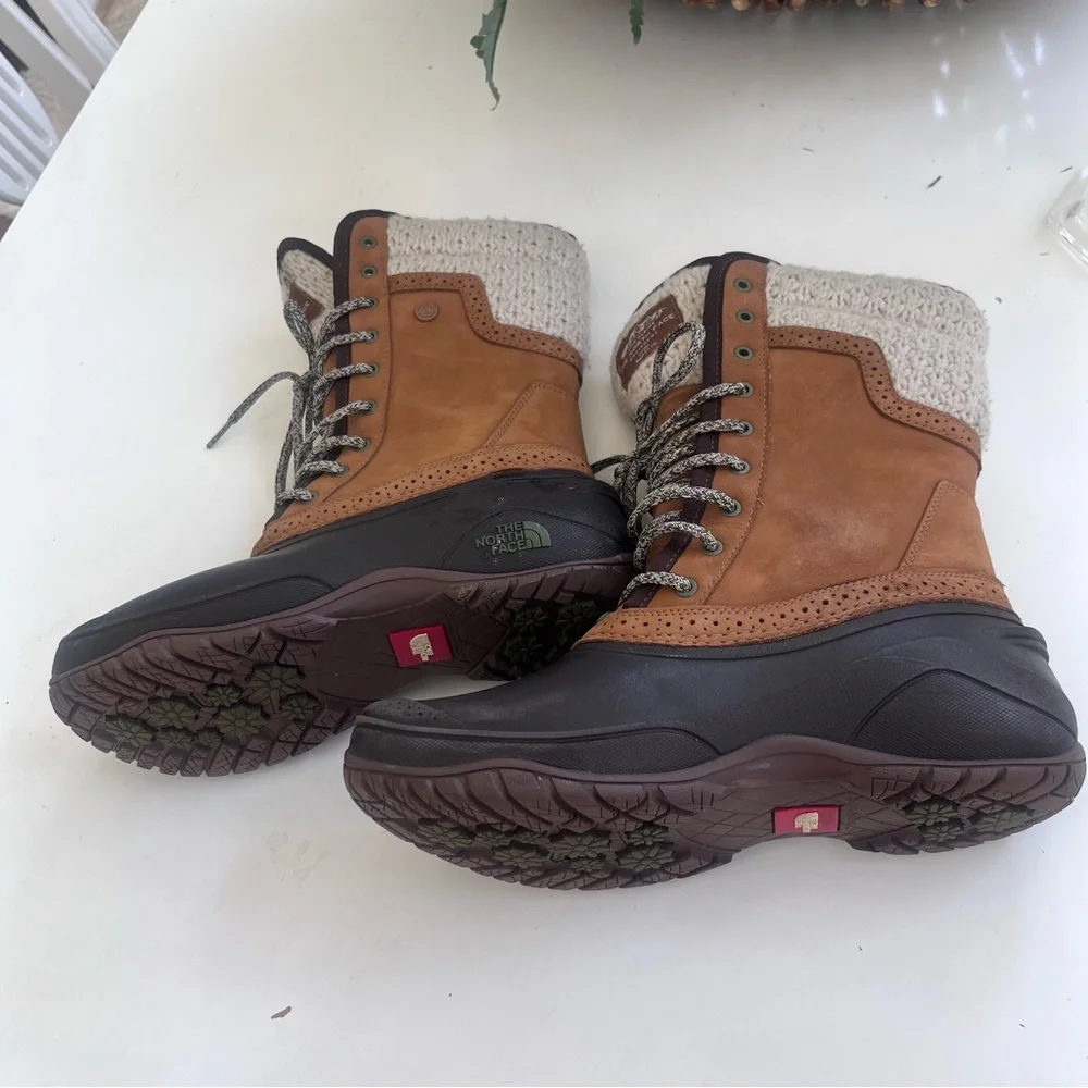 The North Face 8.5 Shellista II Dachsund Brown Leather Winter Snow Boot Faux Fur